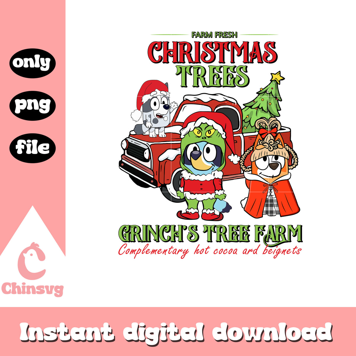 Bluey friends farm fresh christmas trees png, bluey christmas png