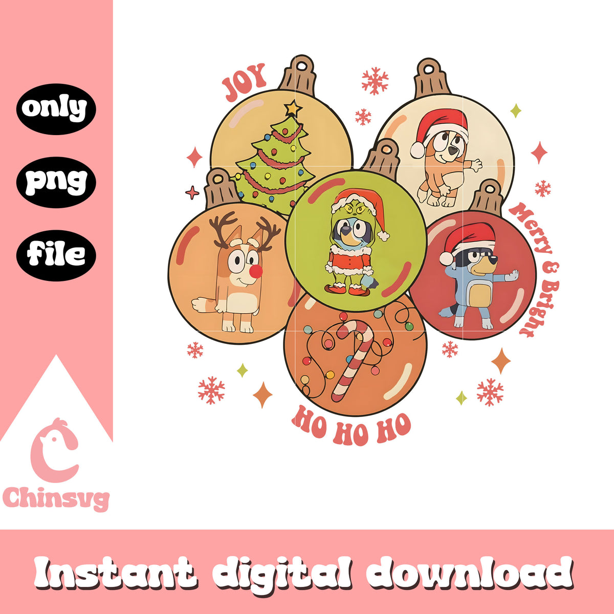 Bluey friends ho ho ho christmas light bulb png, bluey christmas png​