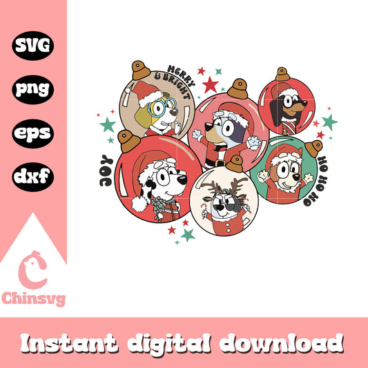 Bluey friends light bulb merry and bright svg, bluey and friends​ svg