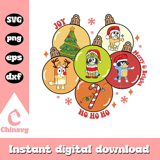 Bluey friends merry and bright christmas svg, christmas bluey​ svg