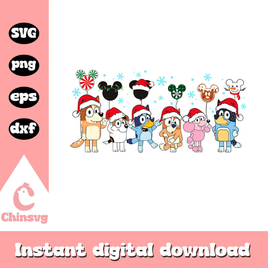 Bluey friends with balloon christmas svg, bluey and friends​ svg