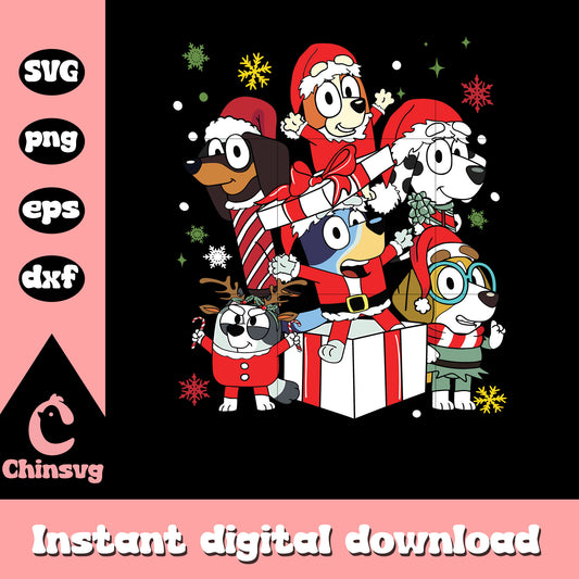 Bluey friends with christmas present svg, bluey and friends​ svg