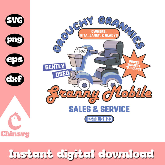 Bluey grouchy grannies granny mobile svg, bluey granny mobile​ svg