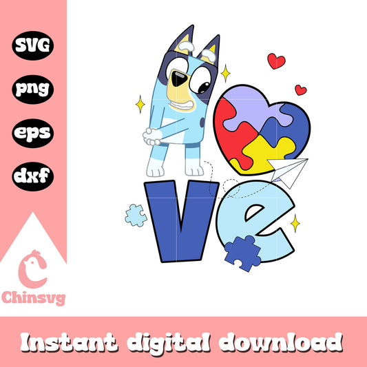 Bluey love autism svg, bluey character svg, autism awareness svg