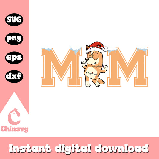 Bluey mom character santa hat svg, chilly heeler svg, cartoon svg