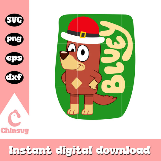 Bluey rusty santa hat christmas svg, bluey christmas svg​