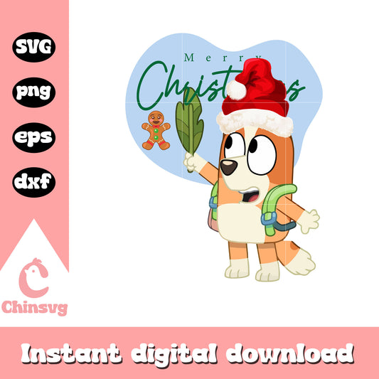Bluey santa hat merry christmas svg, bingo christmas​ svg