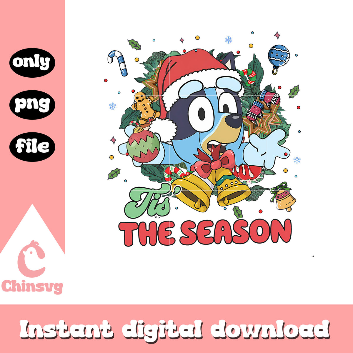 Bluey santa hat tis the season christmas png, tis the season​ png