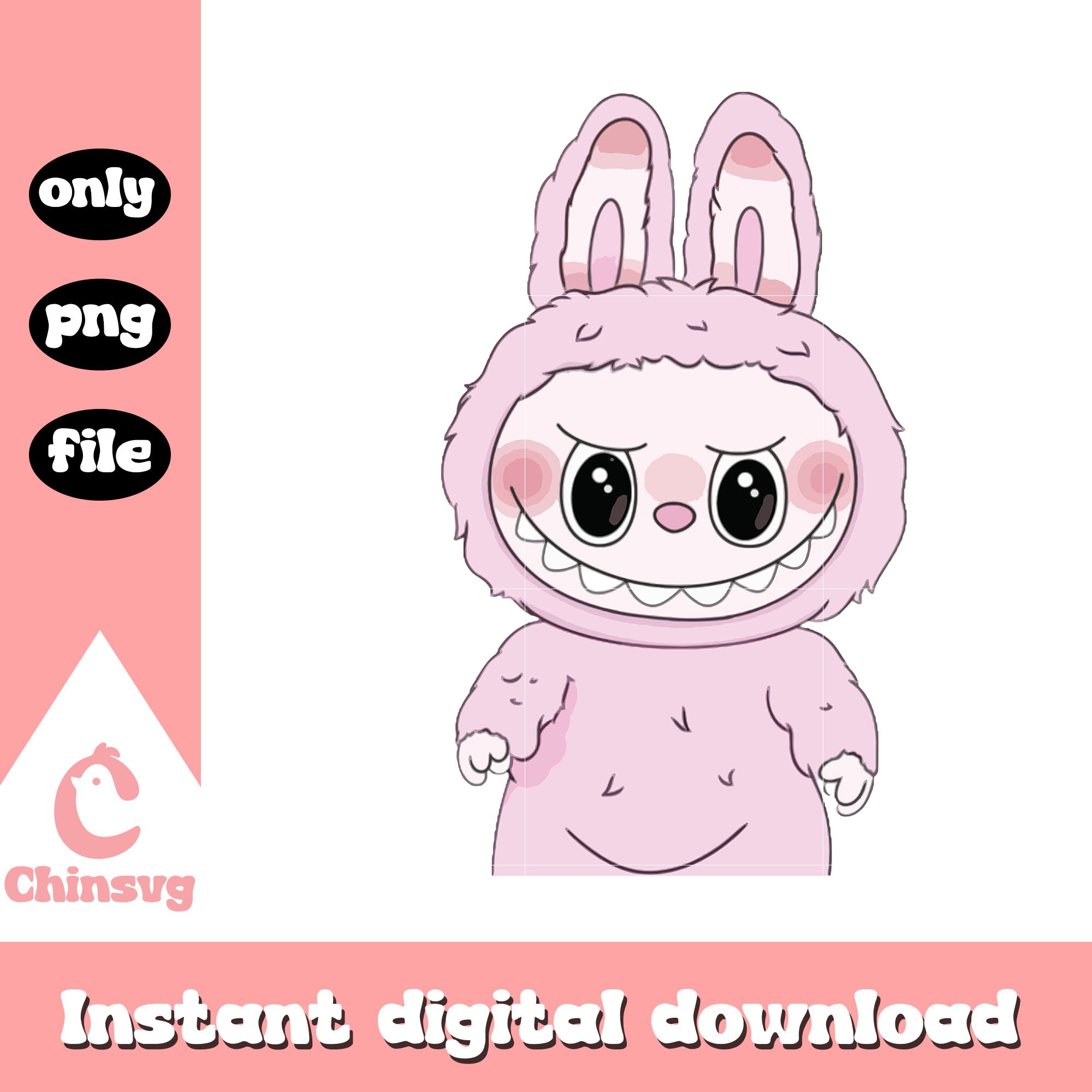 Pink Laboo Blushing pink labubu cute doll design png, pink labubu png – Chinsvg