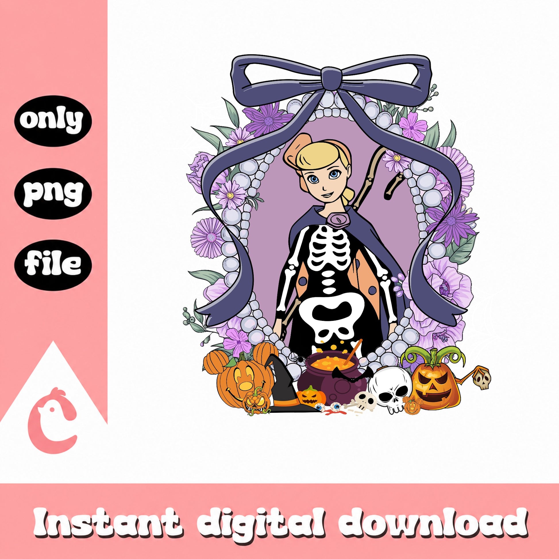 Bo Peep Halloween Skeleton PNG, Toy Story Halloween PNG, Disney Halloween PNG