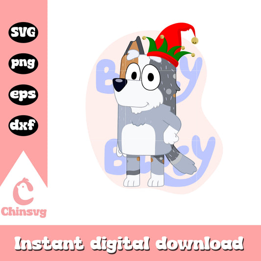 Bob bluey santa hat christmas design svg, bluey bob​ svg