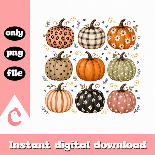 Boho Pumpkin Bundle PNG, Fall Halloween Pumpkins, Autumn PNG