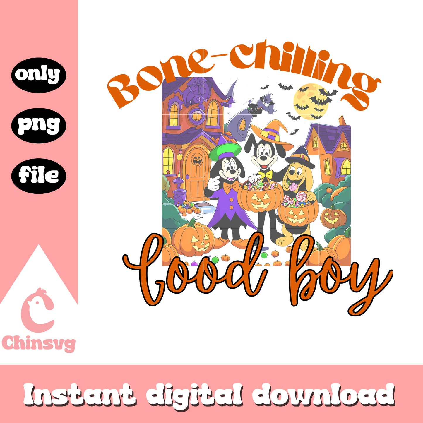 Bone chilling good boy halloween png, trick or treat png