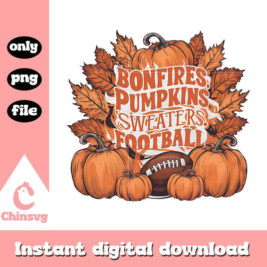 Bonfires pumpkins sweaters football design png, pumpkin png