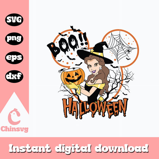 Belle princess Boo Halloween svg, Mickey head halloween svg
