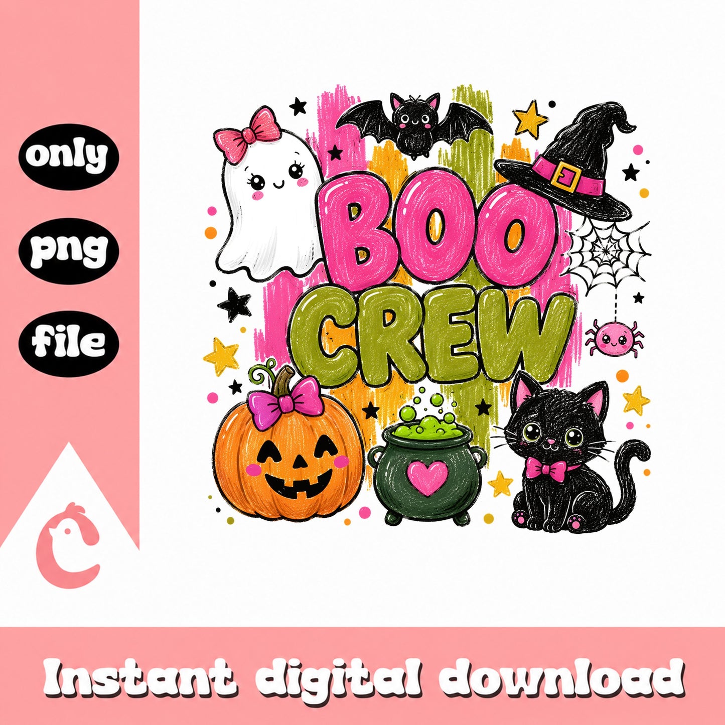 Boo Crew Halloween PNG, Cute Ghost Pumpkin Black Cat PNG, Halloween PNG
