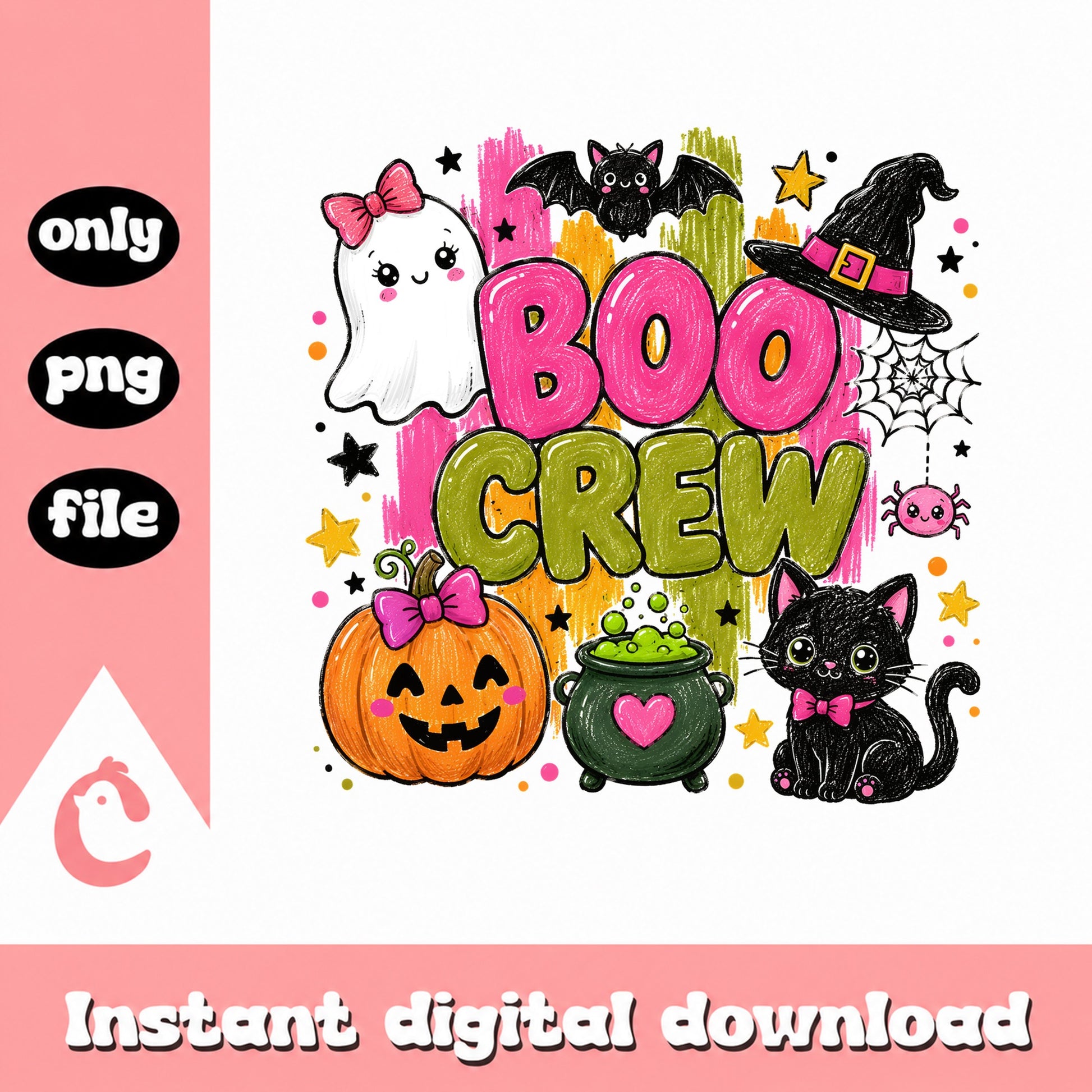 Boo Crew Halloween PNG, Cute Ghost Pumpkin Black Cat PNG, Halloween PNG