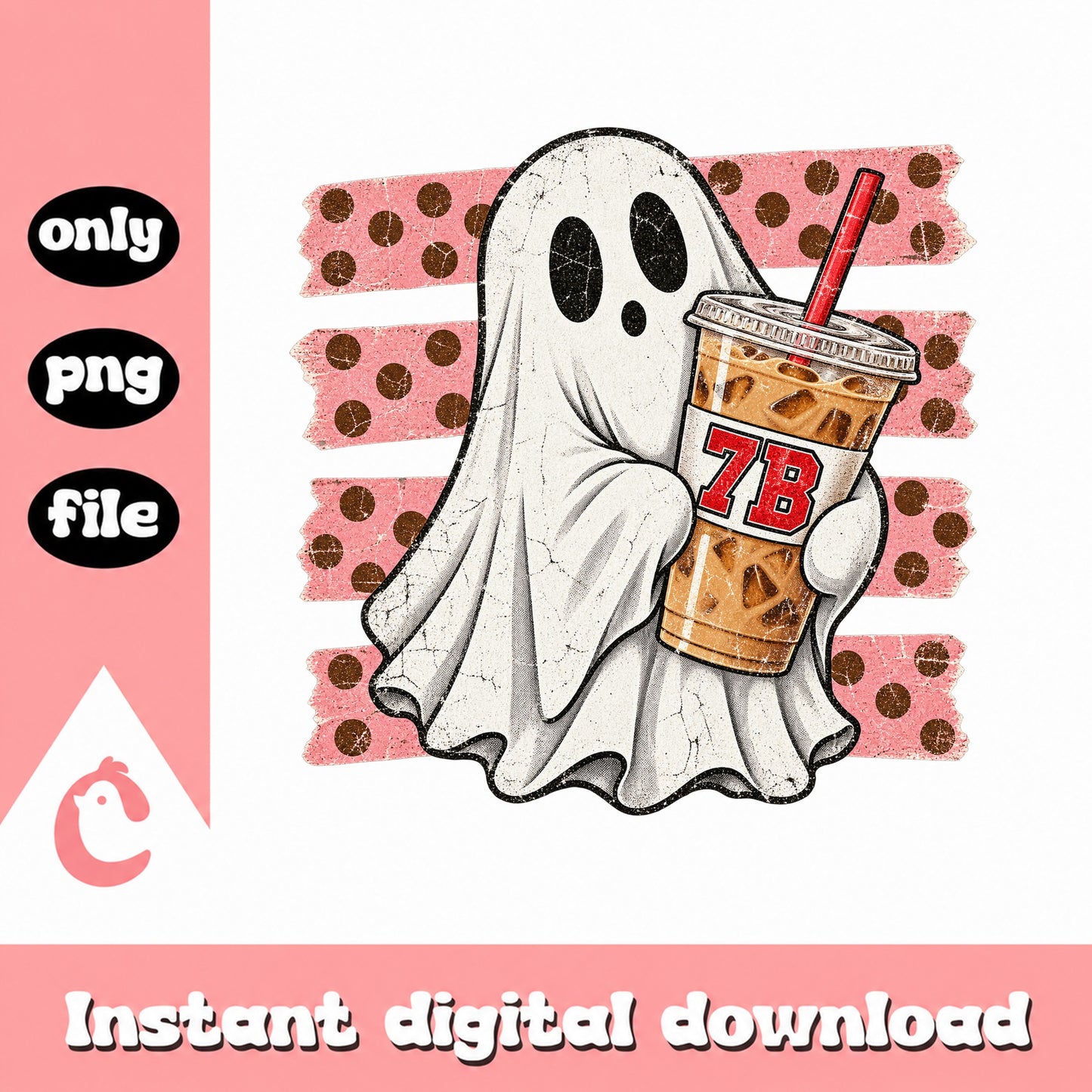 Boo Ghost Drinking Coffee PNG, Cute Halloween Ghost, PNG File