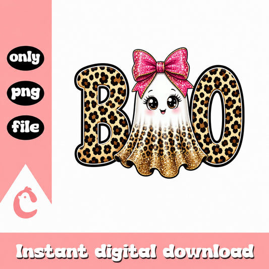 Boo Ghost Leopard Print PNG, Cute Halloween Ghost PNG, Halloween PNG
