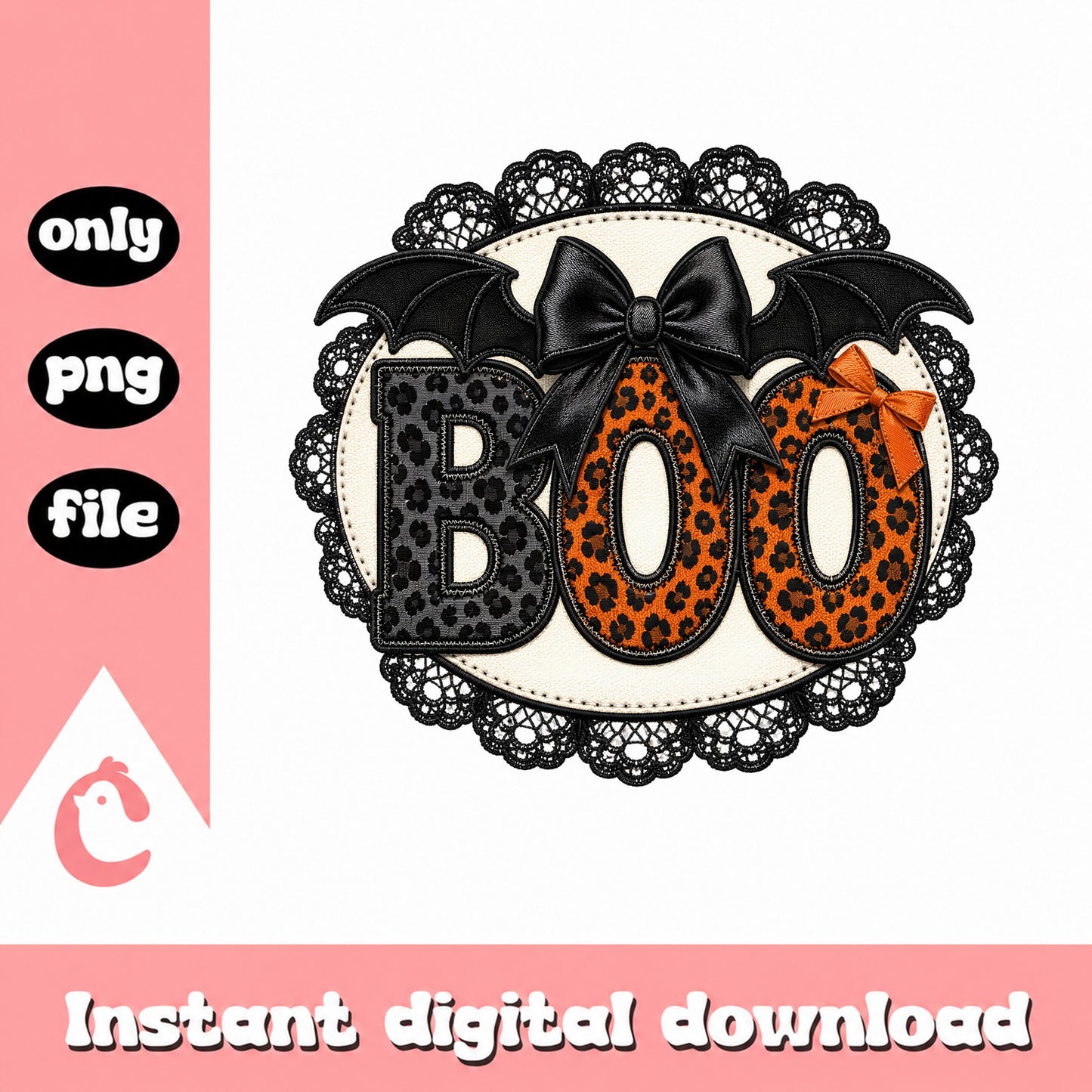 Boo Halloween Leopard PNG, Coquette Bat Bow PNG, Halloween PNG
