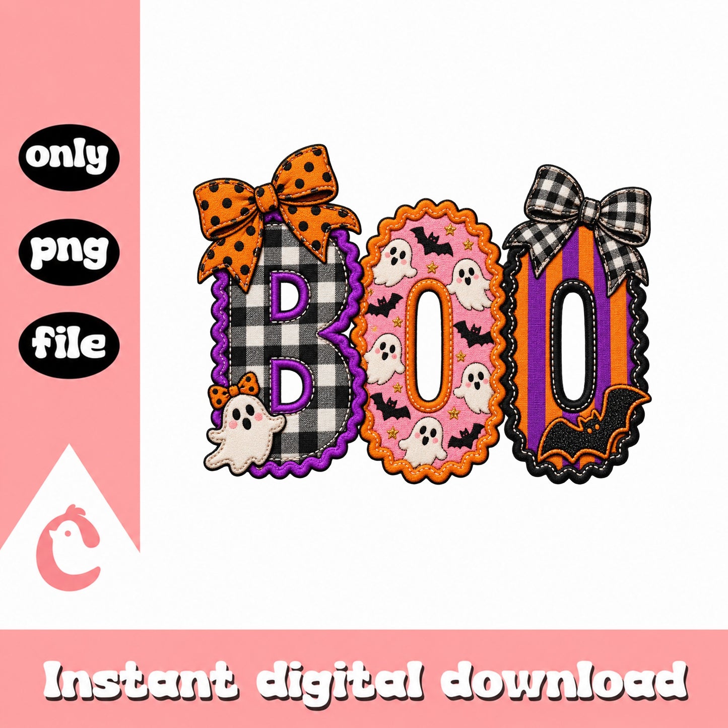 Boo Halloween Sublimation Design, Ghost And Bats Clipart, PNG