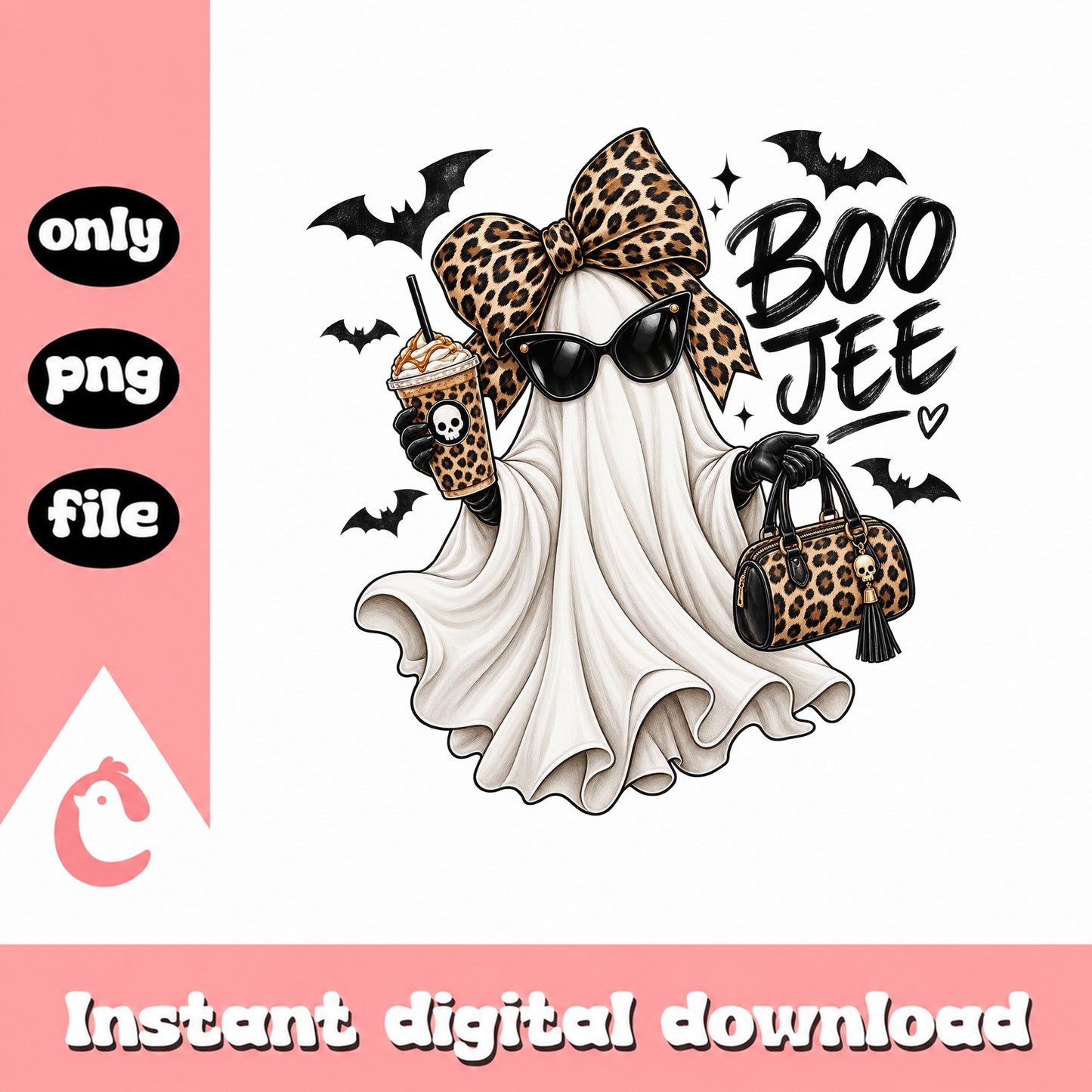 Boo Jee Ghost Leopard Print PNG, Halloween Ghost Clipart, PNG File
