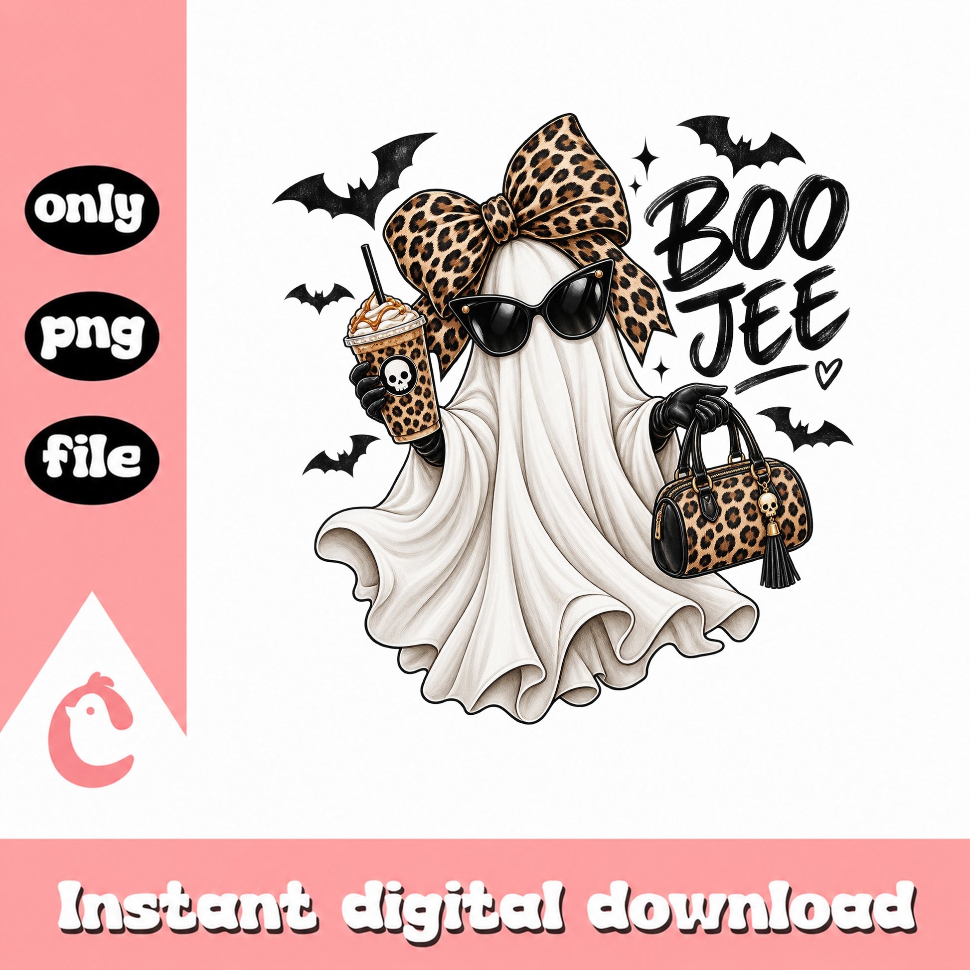 Boo Jee Ghost Leopard Print PNG, Halloween Ghost Clipart, PNG File