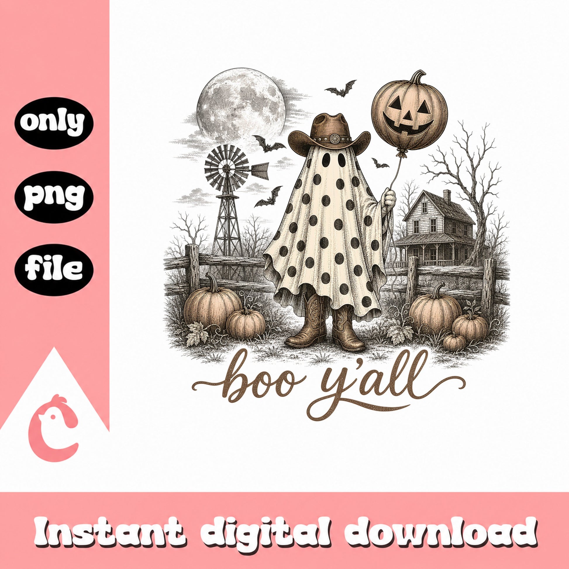 Boo Yall Cowboy Ghost Halloween PNG, Western Ghost PNG, Halloween PNG