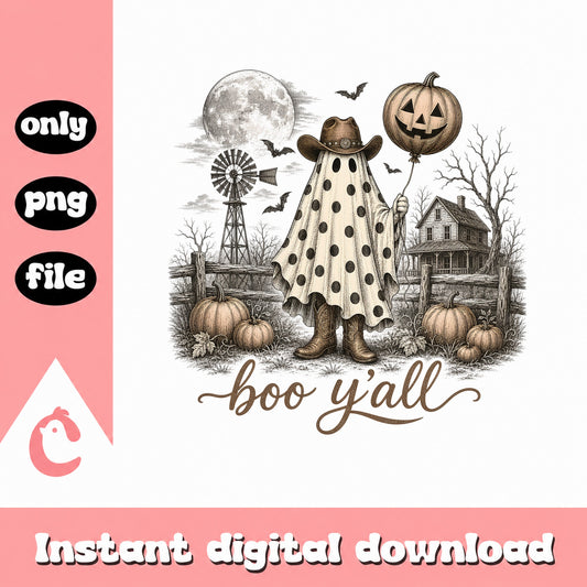 Boo Yall Cowboy Ghost Halloween PNG, Western Ghost PNG, Halloween PNG