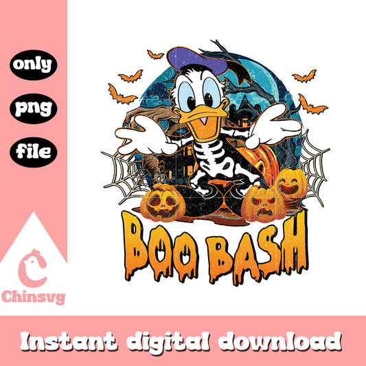 Boo bash donald duck skeleton design png, halloween skeleton png