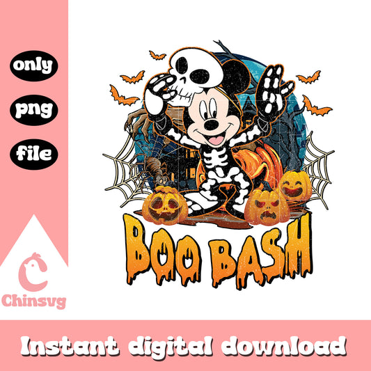 Boo bash mickey mouse skeleton design png, halloween mickey png
