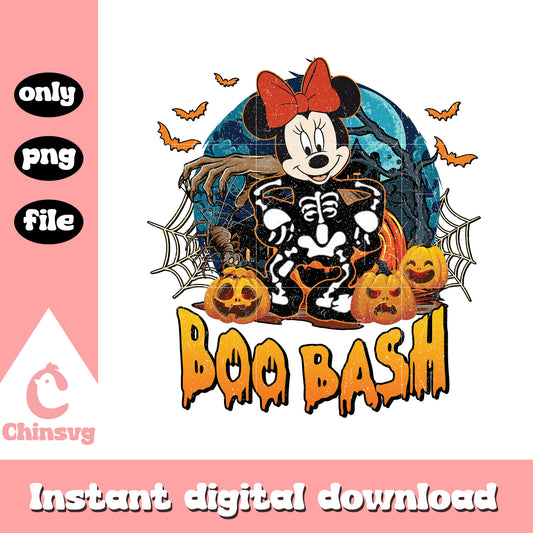 Boo bash minnie mouse skeleton design png, halloween minnie png