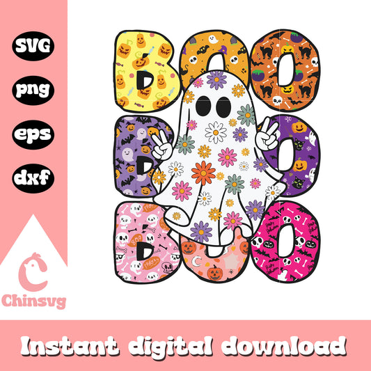 Boo ghost floral halloween vibes design svg, halloween ghost svg