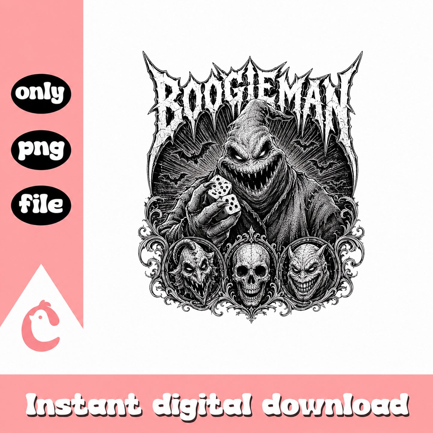 Boogieman Metal Horror PNG, Skull Nightmare Design, Halloween PNG