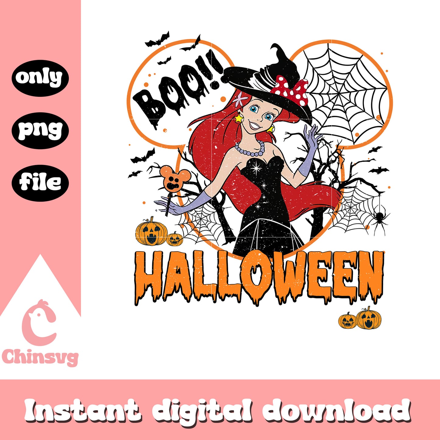 Boo halloween ariel mickey ear clipart png, princess ariel png