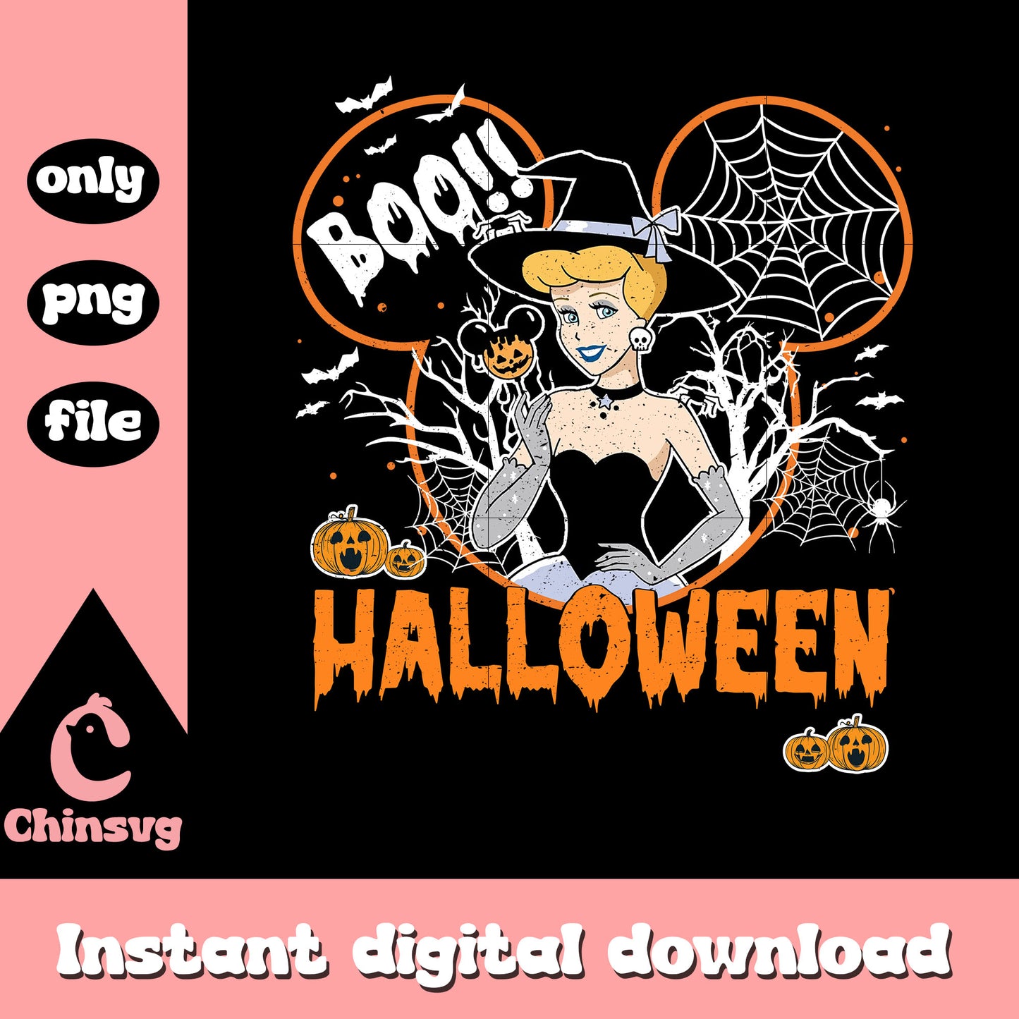 Boo halloween cinderella mickey ear design png, cinderella art png