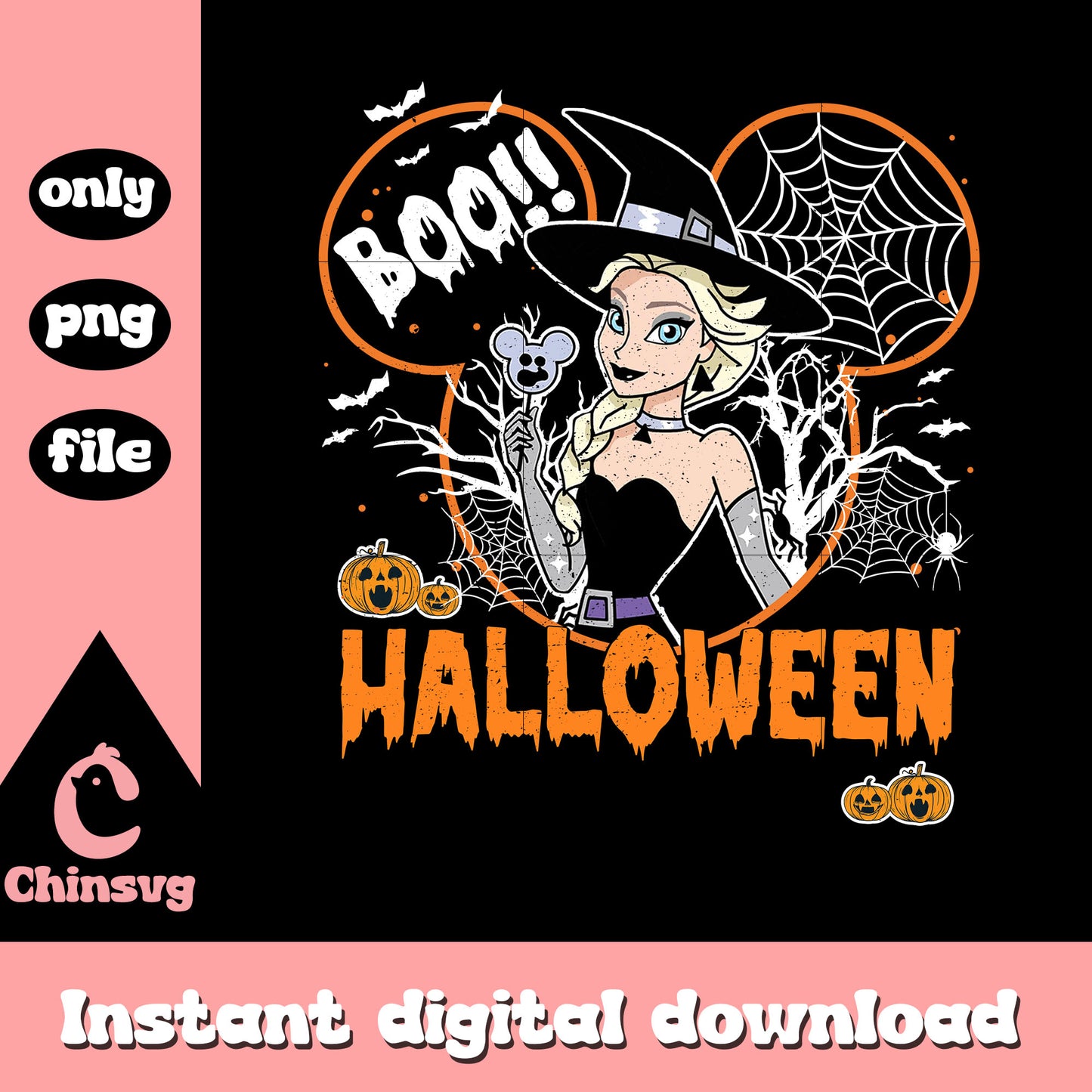 Boo halloween mickey ear elsa witch png, disney elsa png
