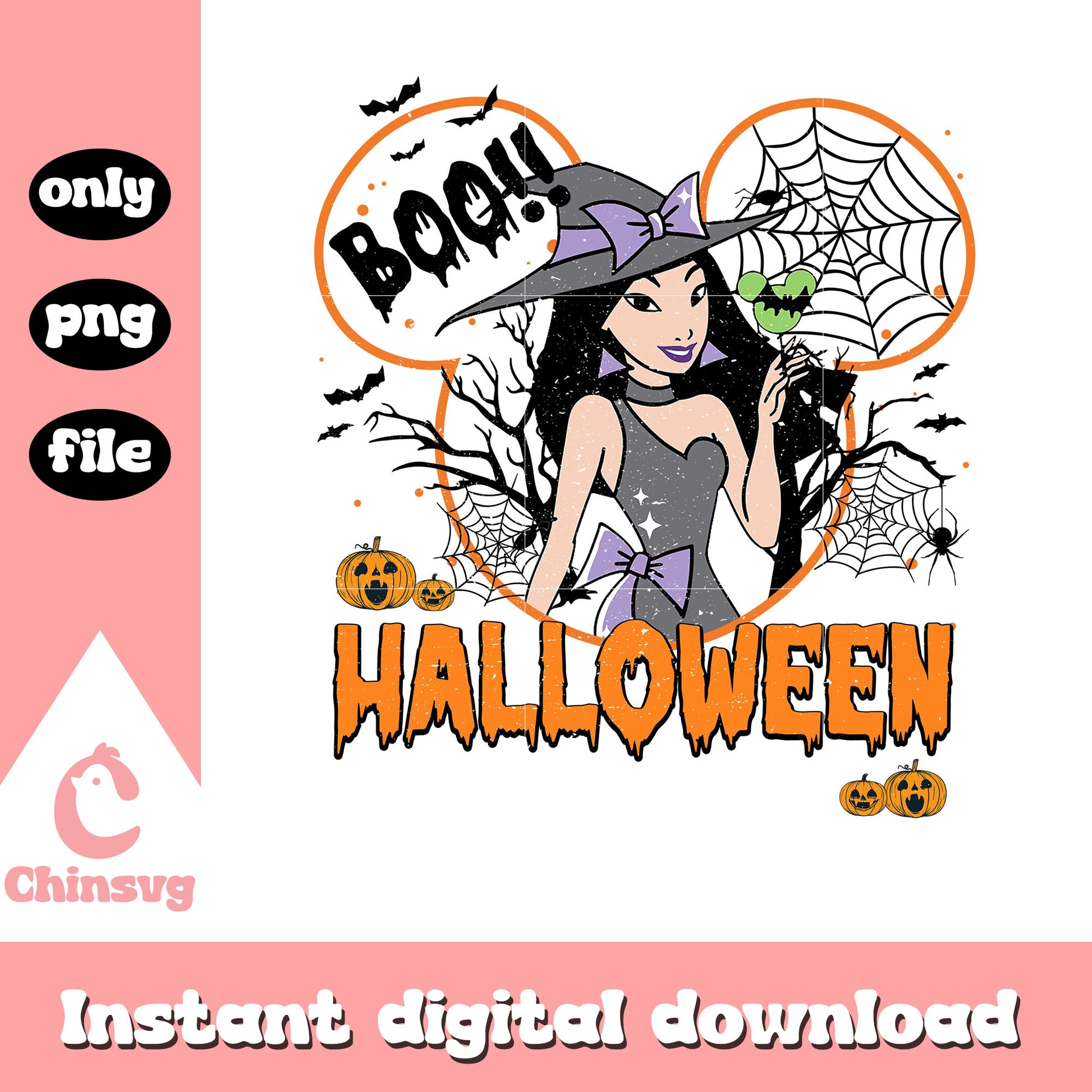 Boo halloween mulan mickey ear design png, mulan princess png