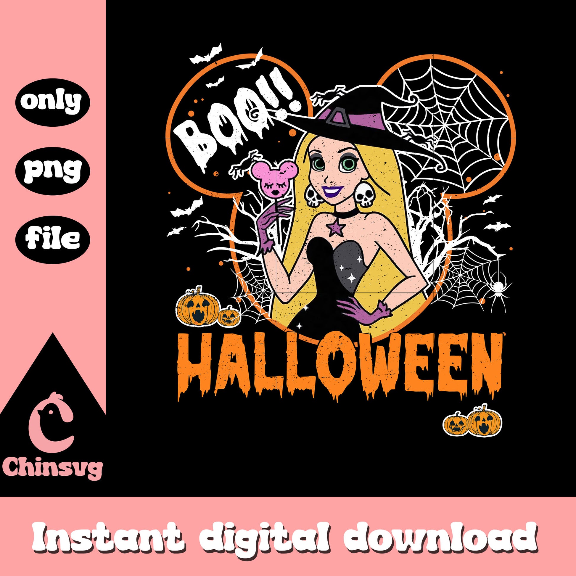 Boo halloween rapunzel mickey ear design png, rapunzel princess png