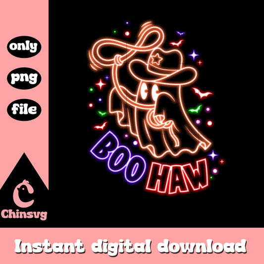 Boo haw halloween ghost cowboy neon png, halloween art png