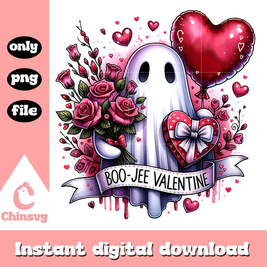 Boo jee valentine ghost design png, ghost valentine​ png