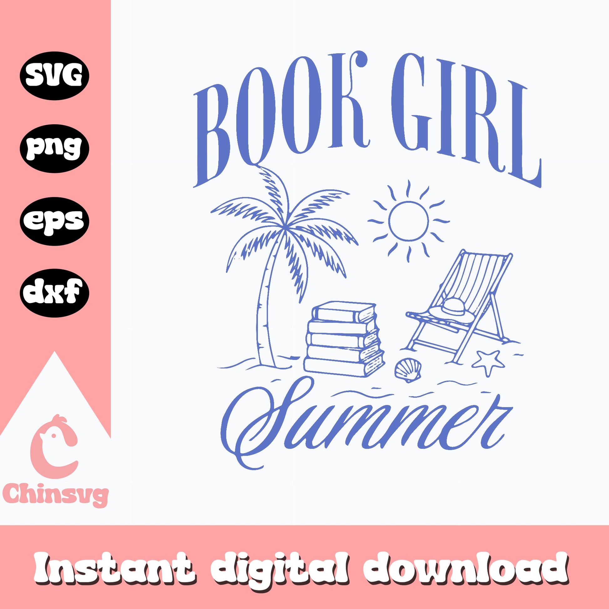Book Girl Summer SVG, Bookish Beach Reading SVG, Summer PNG