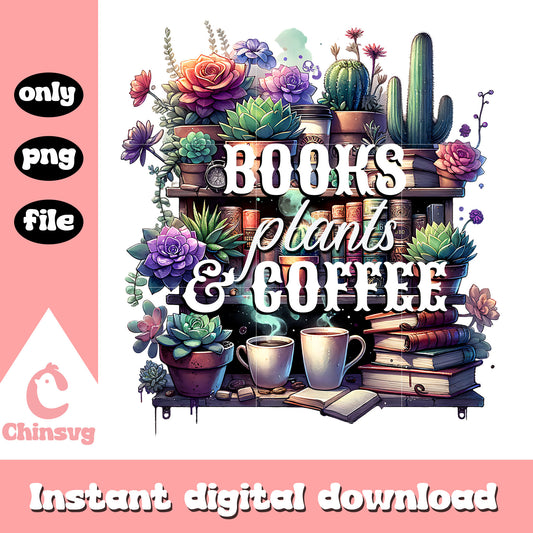Books plants and coffee png, plants and coffee​ png