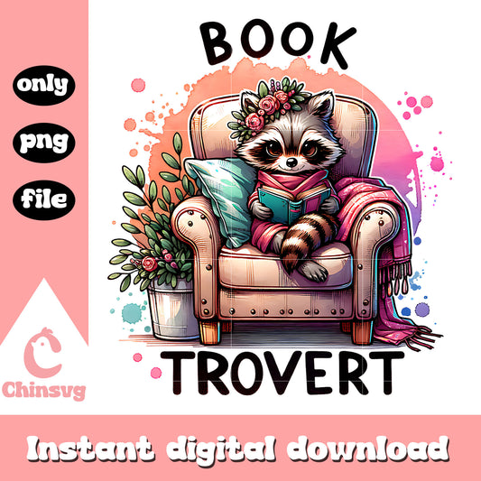 Book trovert raccoon color design png, booktrovert png