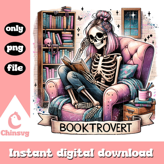 Booktrovert skeleton girl pink design png, booktrovert png