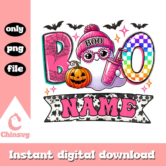 Boo name pumpkin halloween design png, halloween holiday png