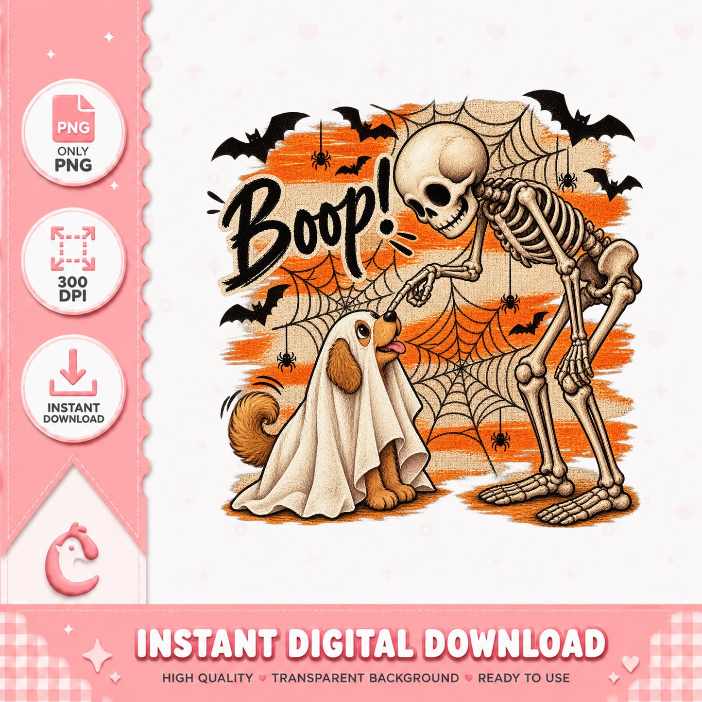 Boop Dog Ghost Skeleton PNG, Halloween Dog Sublimation, PNG