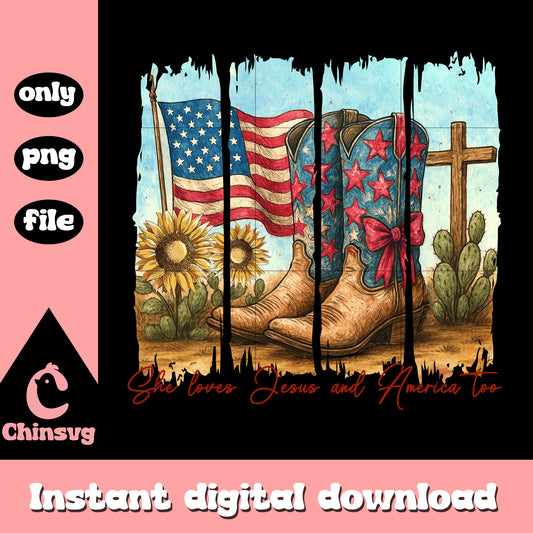Boots flag and sunflower png, she love jesus boots flag sunflower png