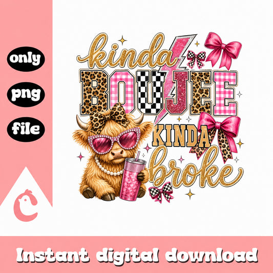 Boujee And Broke Cow SVG PNG, Highland Cow Clipart, Leopard Bow SVG