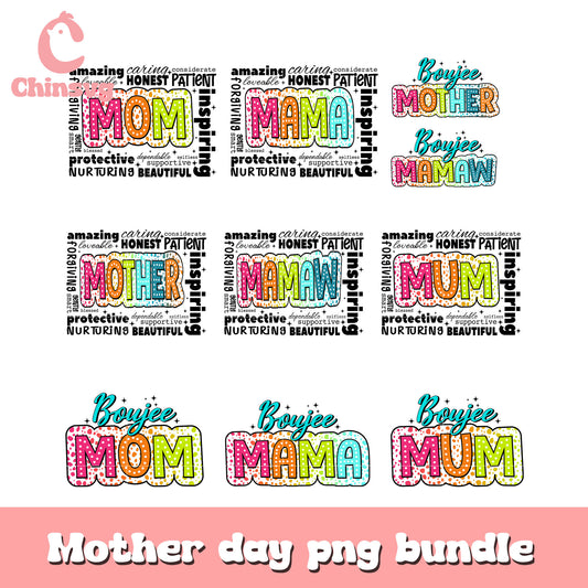 Boujee mom design bundle png, mom quotes​ png, mother day png